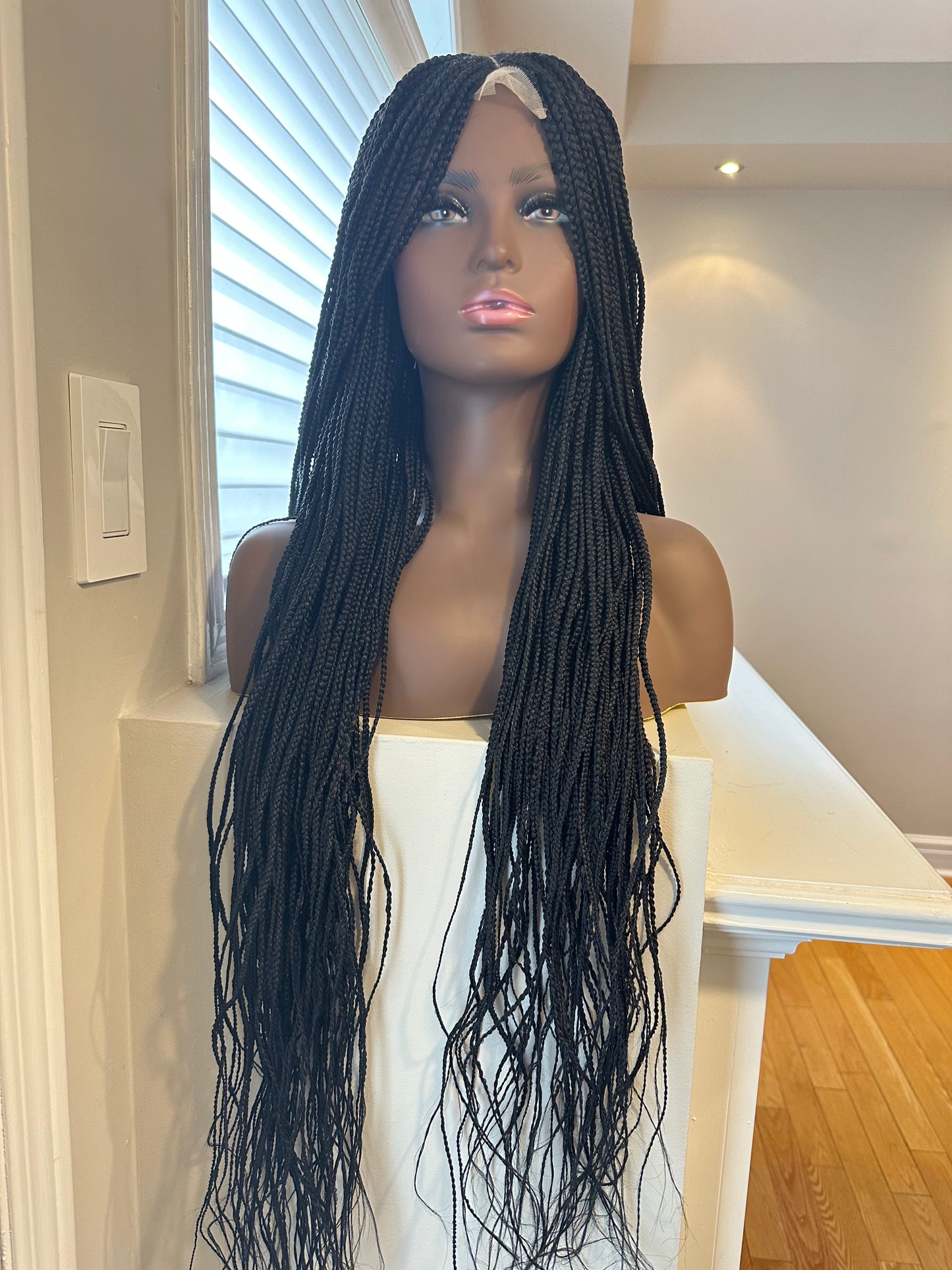 Black Braided Queen Wig with Centre part closure